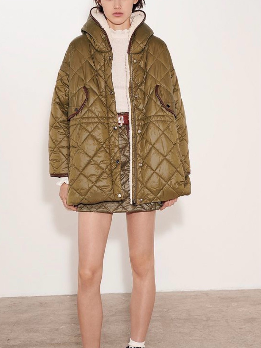 Maje "Gangzim" Coat Olive Green Quilted Reversible Jacket